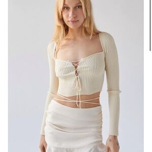 Urban Outfitters Elianna Lace Up Sweater in Neutral Cream Size S